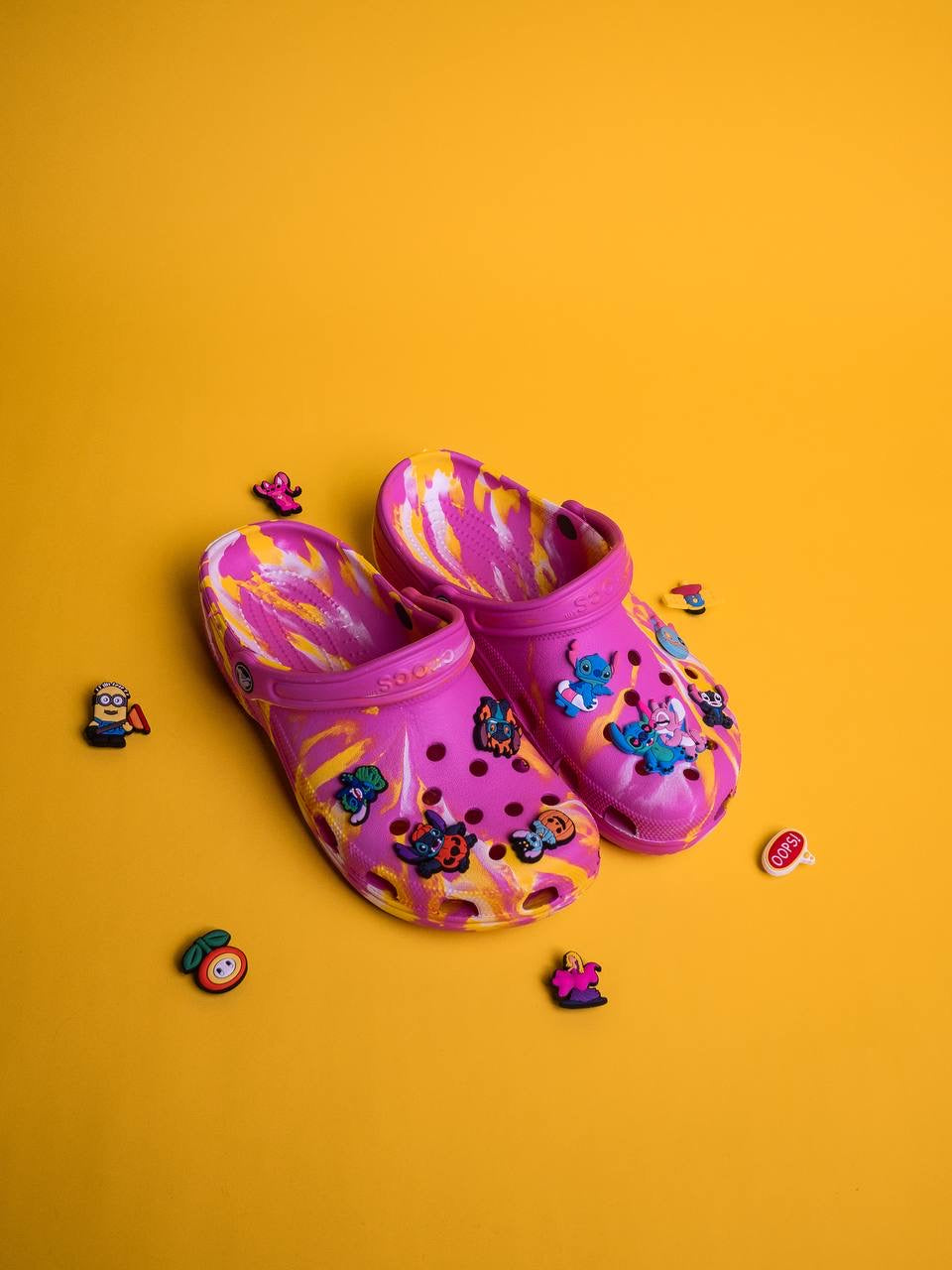 Crocs pink yellow